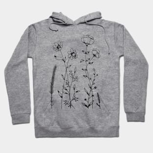 Simple Black and White Flowers and Leaves Design Hoodie